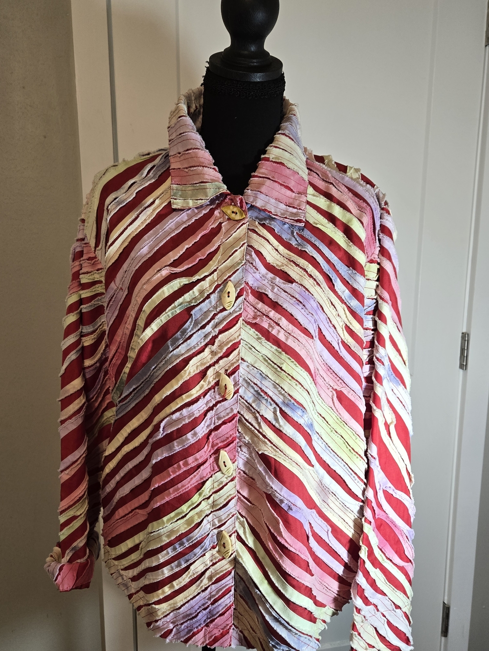 Keren Hart Vintage Multi-Color Ribbon Applique Wearable Art Jacket - Size Large